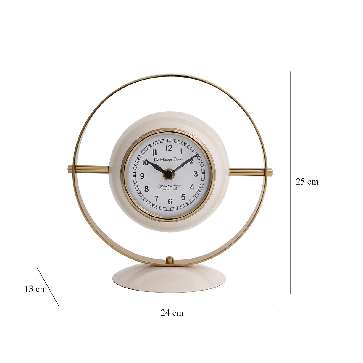 Halo Table Clock In Ivory White & Gold
