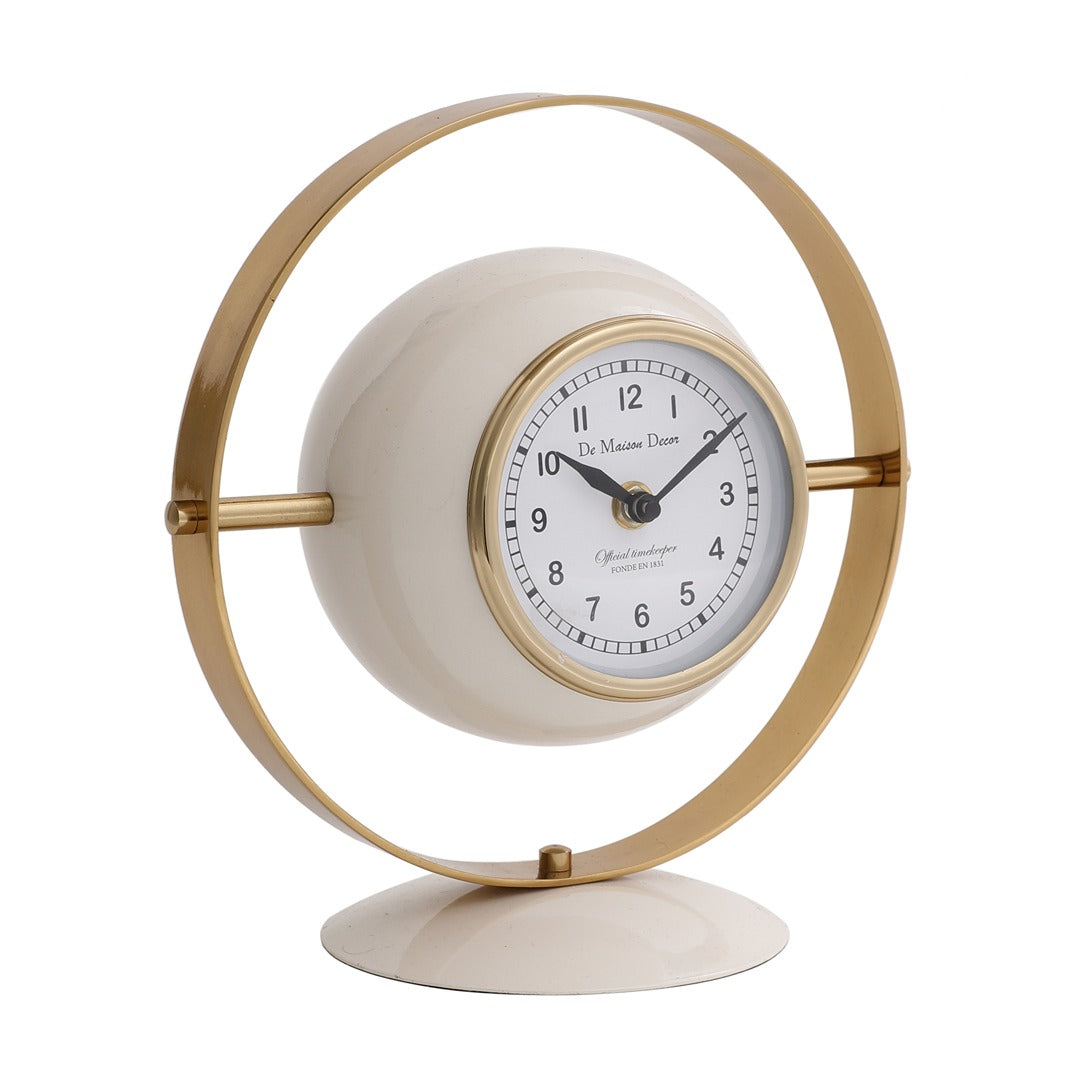 Halo Table Clock In Ivory White & Gold
