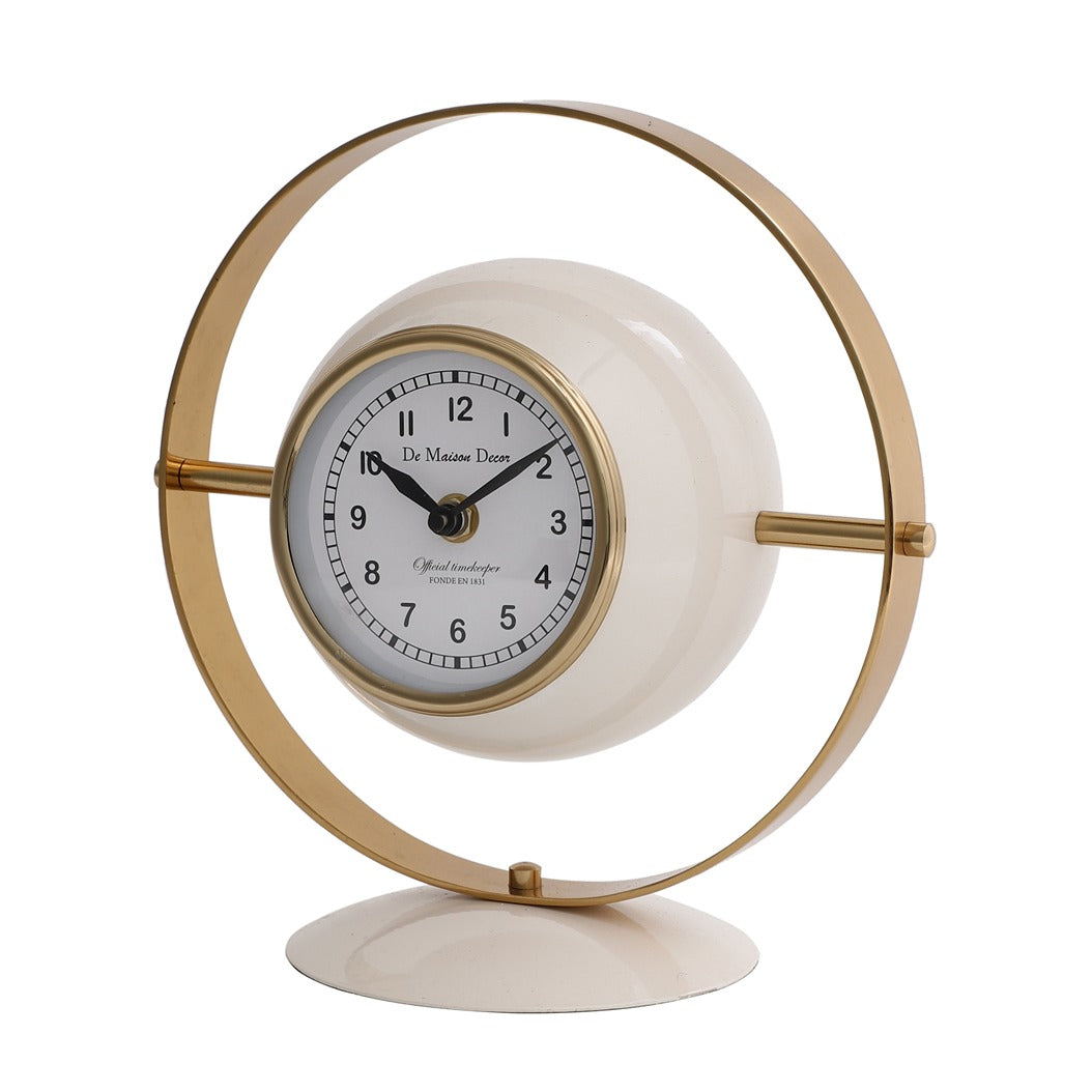 Halo Table Clock In Ivory White & Gold