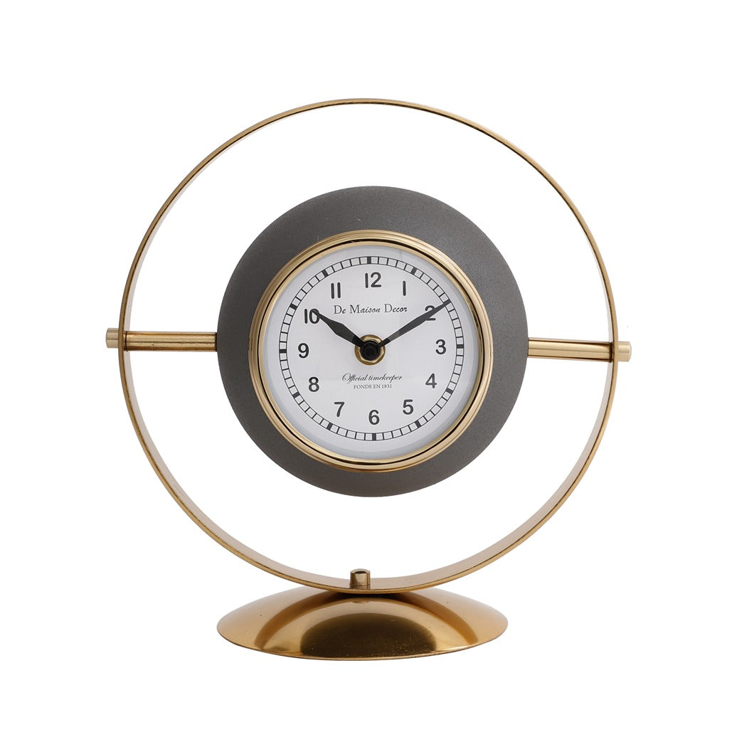 Halo Table Clock In Ivory Grey & Gold