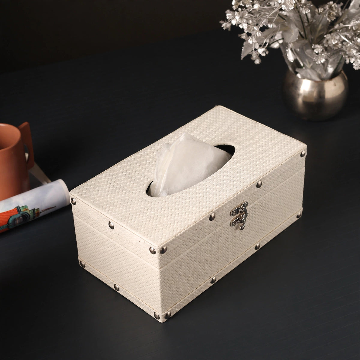 Bexley Leather White Tissue Box