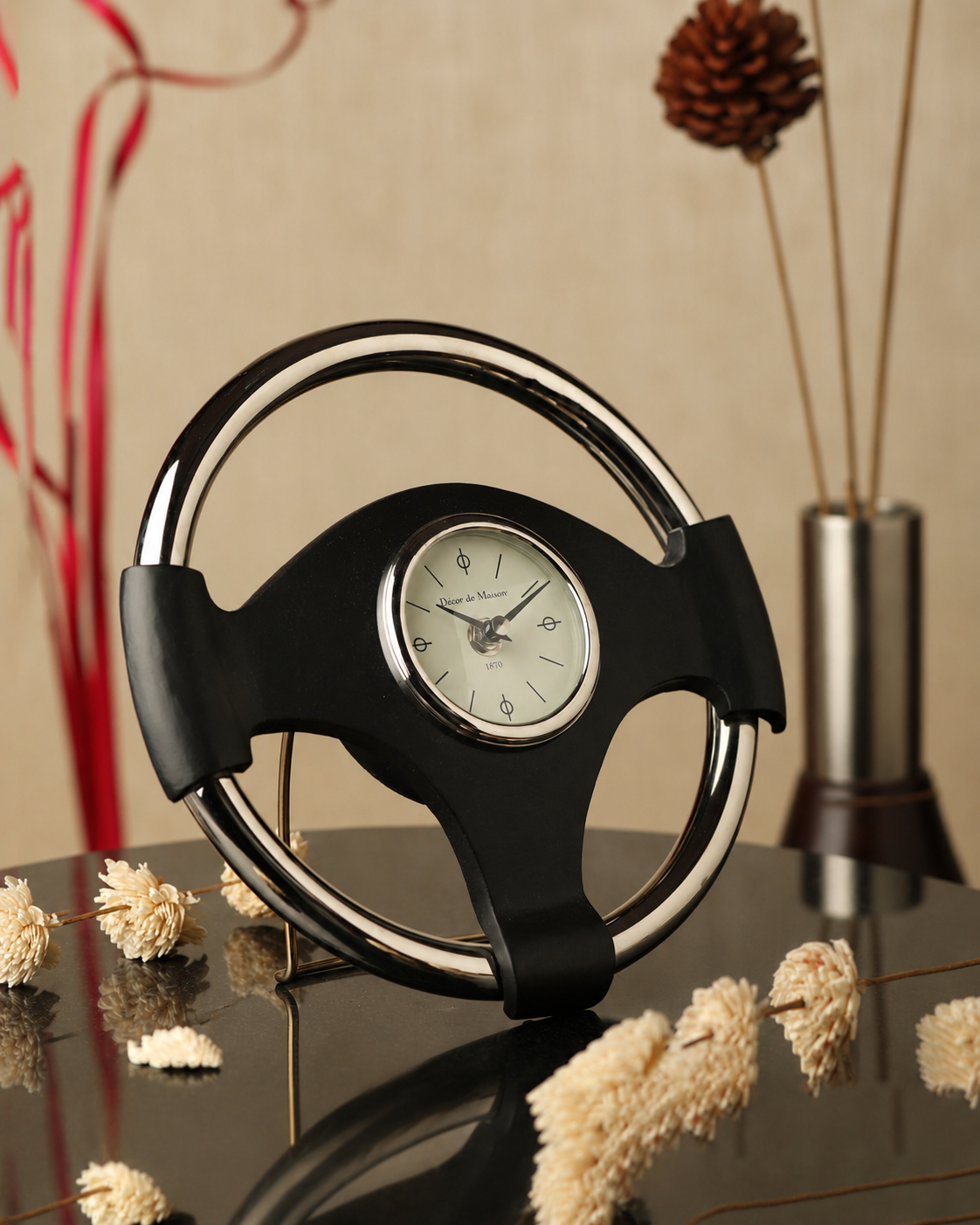 Wheel Steel Table Clock - Black Body