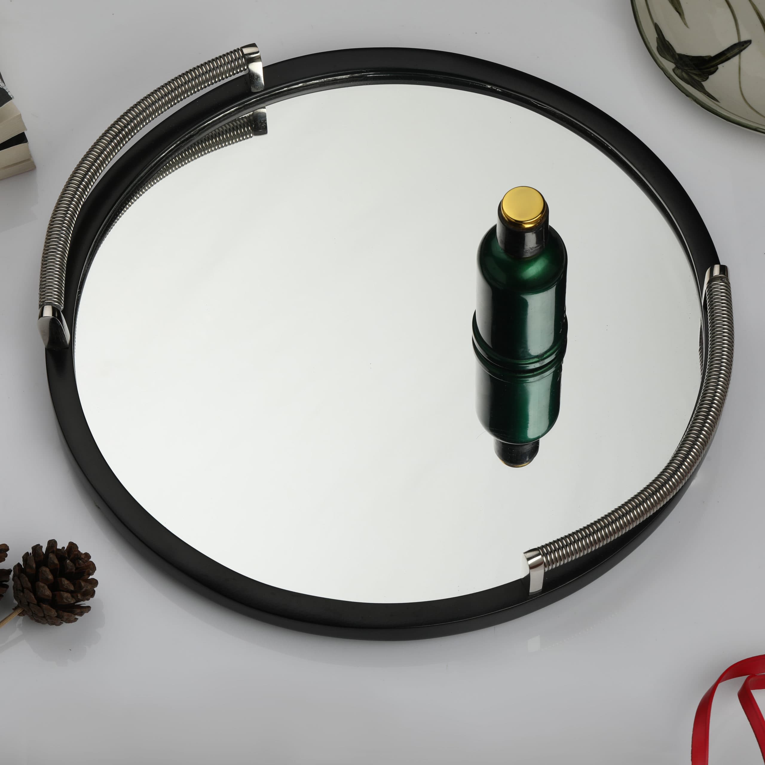 Allie Mirror Tray Black Silver Large Size De Maison Decor